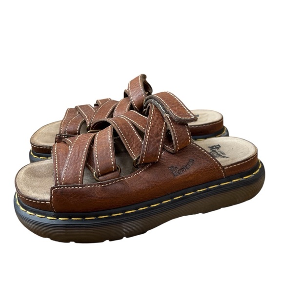 Vintage Dr. Martens Dune Fisherman Leather Chunky Platform Sandals 7 M 8 W Brown - Picture 1 of 8